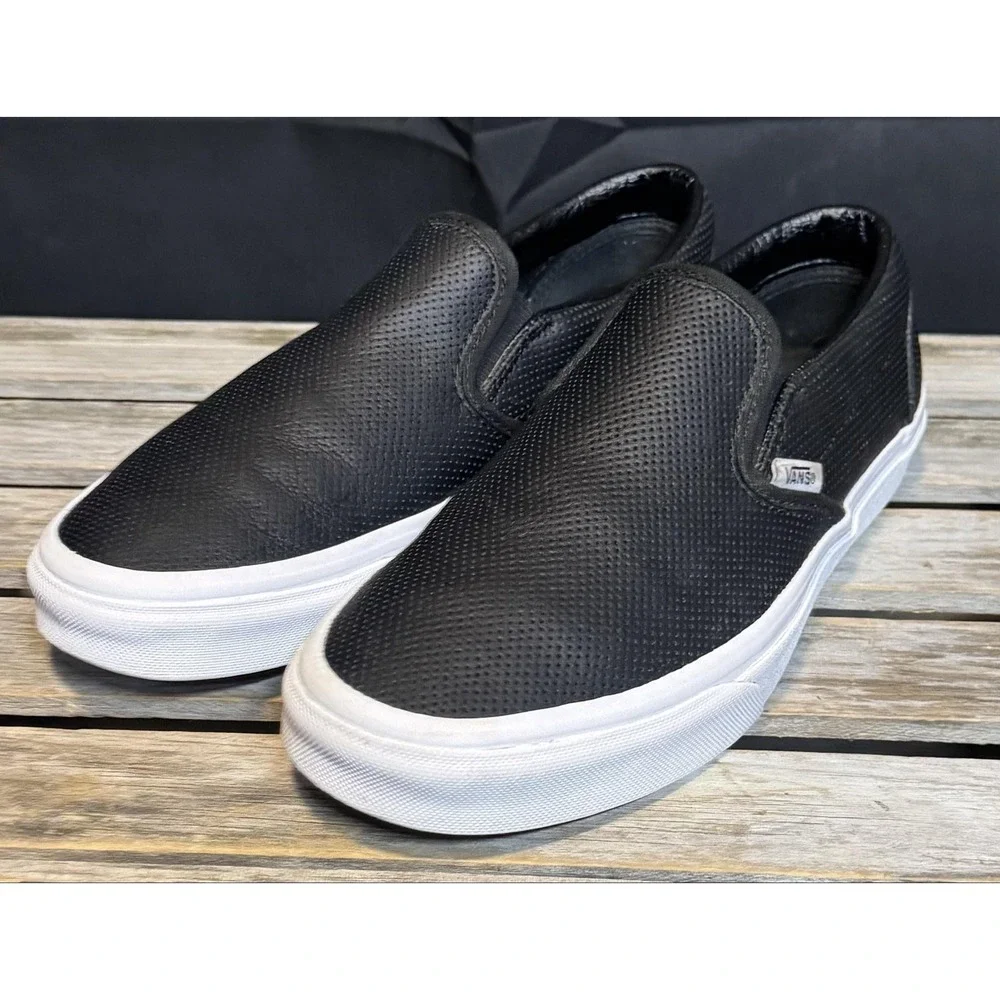 Vans Slip-On Shoes Mens Size 8 Womens 9.5 Black Perforated Skate Sneakers
